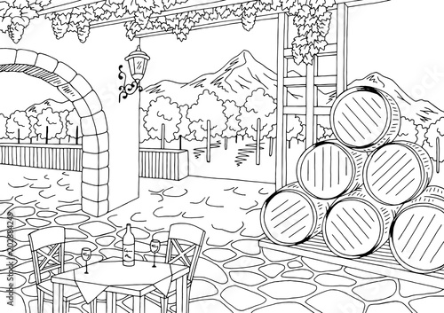 Vineyard graphic black white interior sketch illustration vector