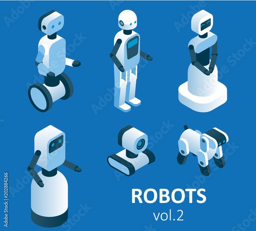 Vector isometric modern robotics icon set
