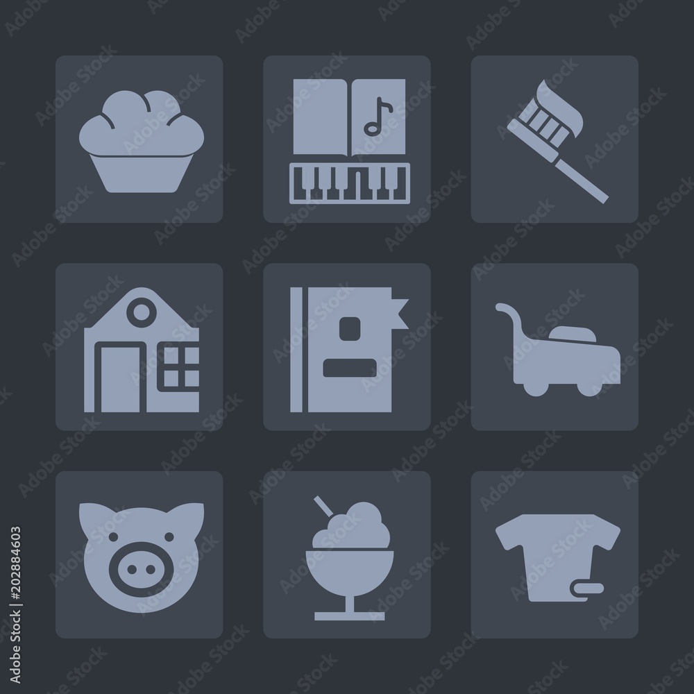 Premium set of fill icons. Such as cake, dessert, pig, grass, brush, estate, treble, clean, building, doughnut, shirt, care, house, animal, musical, phone, muffin, mower, lawn, book, clothing, music Premium set of fill icons. Such as cake, dessert, pig, grass, brush, estate, treble, clean, building, doughnut, shirt, care, house, animal, musical, phone, muffin, mower, lawn, book, clothing, music