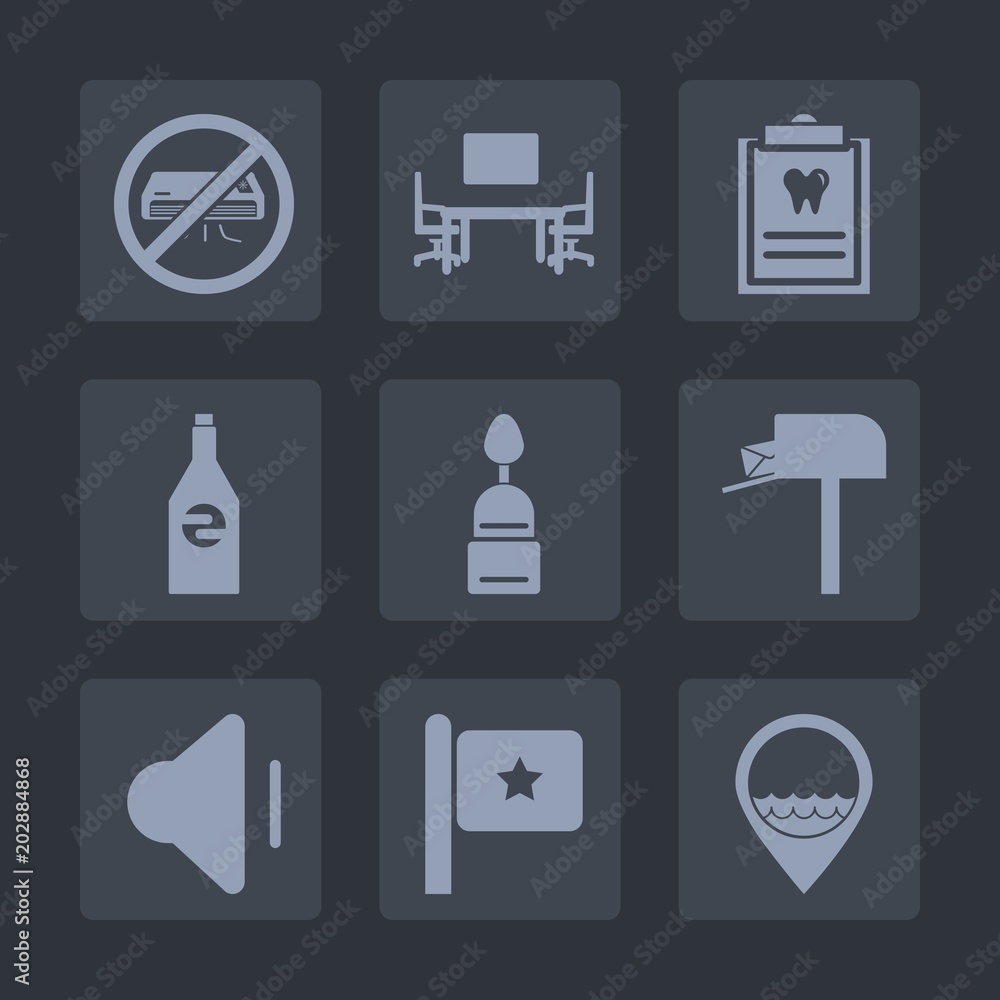 Premium set of fill icons. Such as bottle, clinic, music, sign, mailbox, drink, sound, desk, audio, food, beverage, volume, job, patient, background, doughnut, post, top, air, box, cake, white, sweet