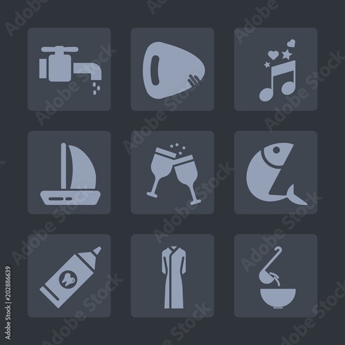 Premium set of fill icons. Such as meal, musical, instrument, care, ship, food, alcohol, guitar, brush, soup, melody, fashion, health, equipment, female, bathroom, chrome, sink, spoon, clean, sea, tap