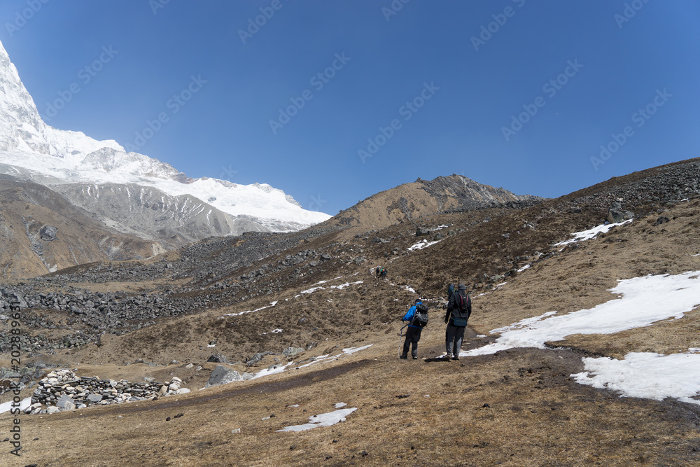Tourists himing in trek of Nepal