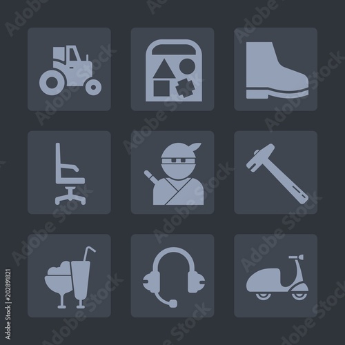 Premium set of fill icons. Such as duck, home, ice, spanner, sport, play, japanese, agriculture, farm, armchair, cycle, sweet, ball, sound, chair, agricultural, machinery, car, samurai, farmer, field