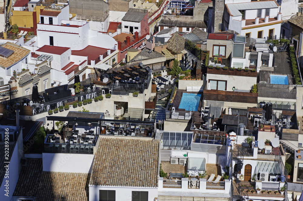 Spain, Andalusia, city of Seville, view from tower on houses in the city center