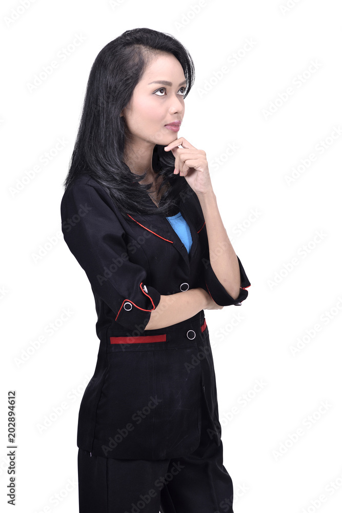 Image of asian business woman thinking something Image of asian business woman thinking something