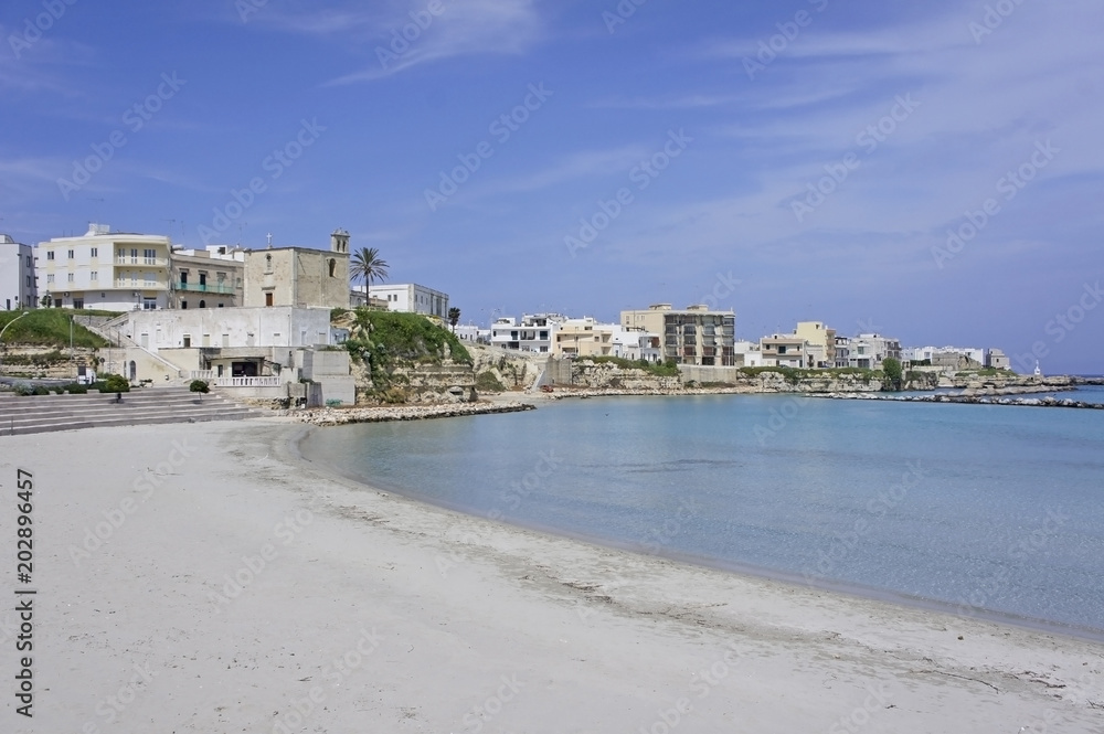 Italy, Puglia, view of the new part of the city of Otranto on the strait, referred to as the road of Otranto.