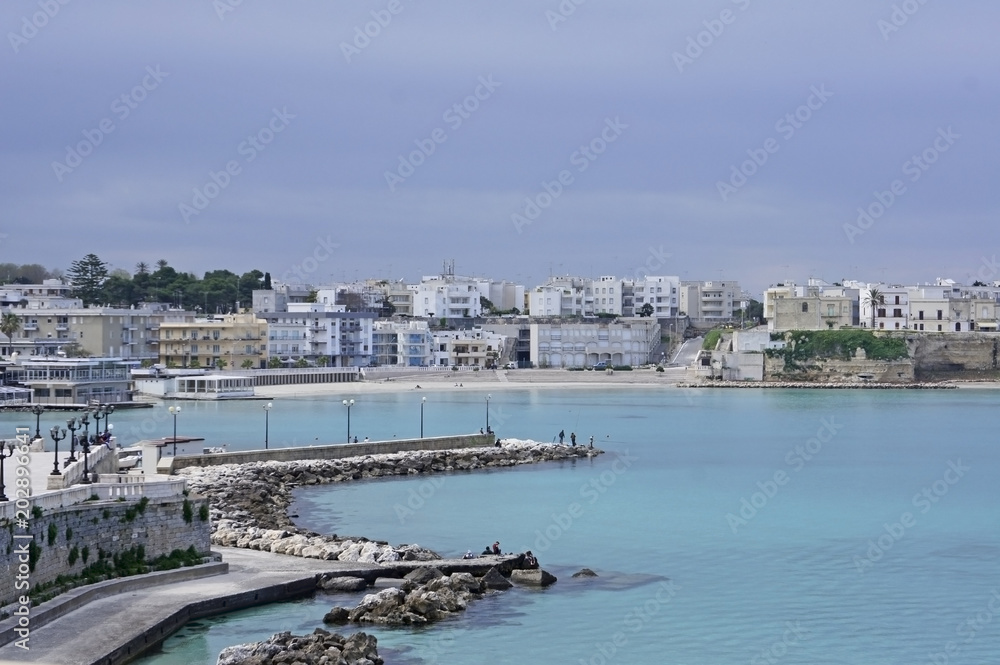 Italy, Puglia, Otranto, view from the castle to the bay, referred to as the road of Otranto