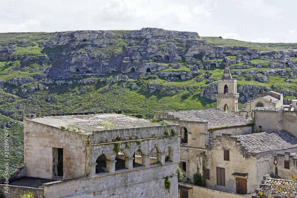 Italy, Basilicata, a part of the ancient city of Matera, called Sassi and rock caves from the early period of settlement, Unesco Unesco