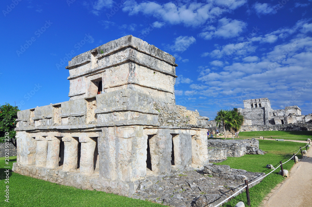 Tulum, the site of a pre Columbian Mayan walled city serving as a major port for Coba, in the Mexican state of Quintana Roo.