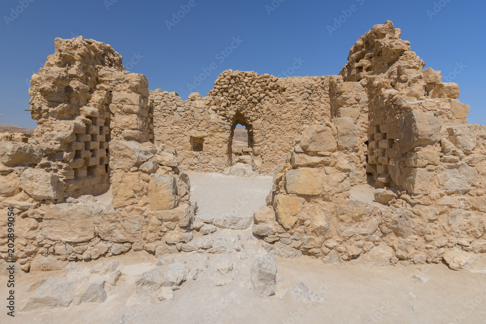 Masada ruins of an ancient fortress on the eastern edge of the Judean desert, Israel. Masada ruins of an ancient fortress on the eastern edge of the Judean desert, Israel.