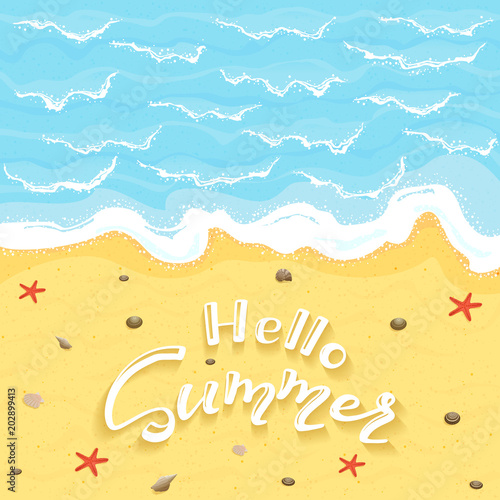Lettering Hello Summer on sandy beach