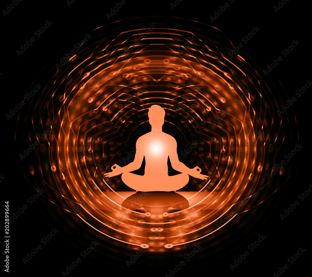 man meditate abstract background, yoga. ray. beam. Buddhist Hindu meditation.  Stock Illustration | Adobe Stock