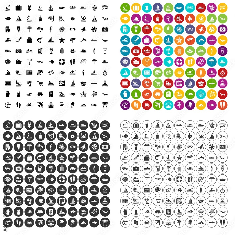 100 beach icons set vector in 4 variant for any web design isolated on white 100 beach icons set vector in 4 variant for any web design isolated on white