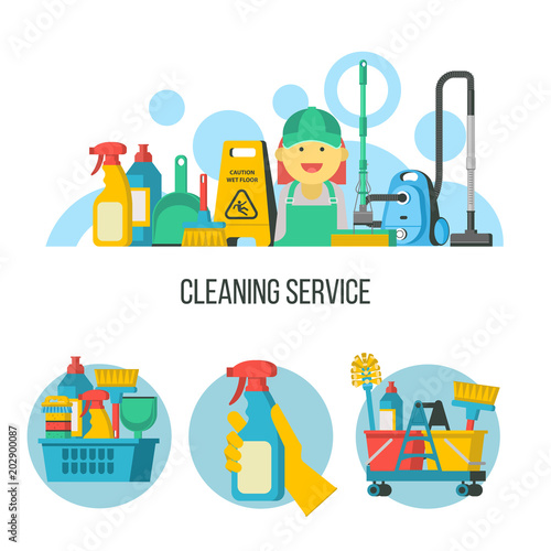 Cleaning service. Vector emblem, illustration.