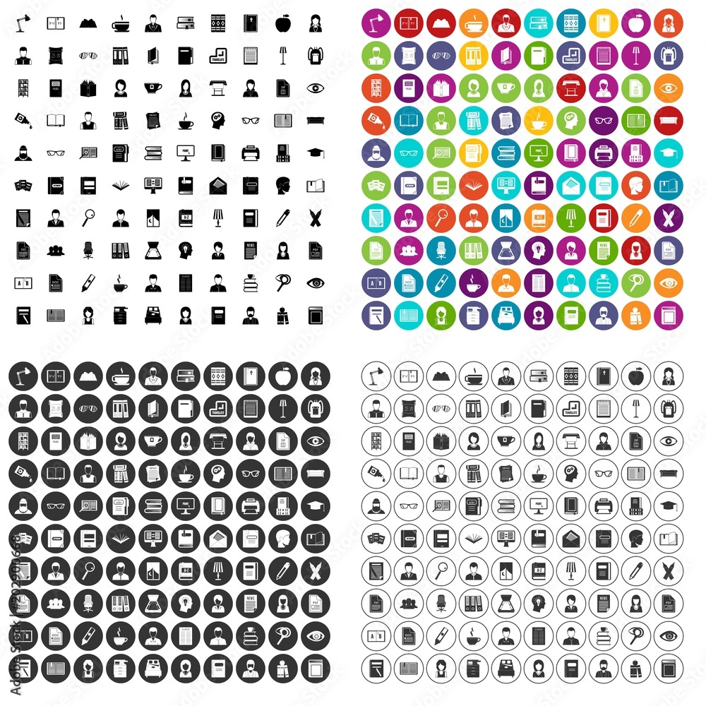 100 reader icons set vector in 4 variant for any web design isolated on white