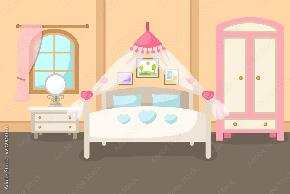 Vector illustration of a bedroom interior with a bed vector Vector illustration of a bedroom interior with a bed vector