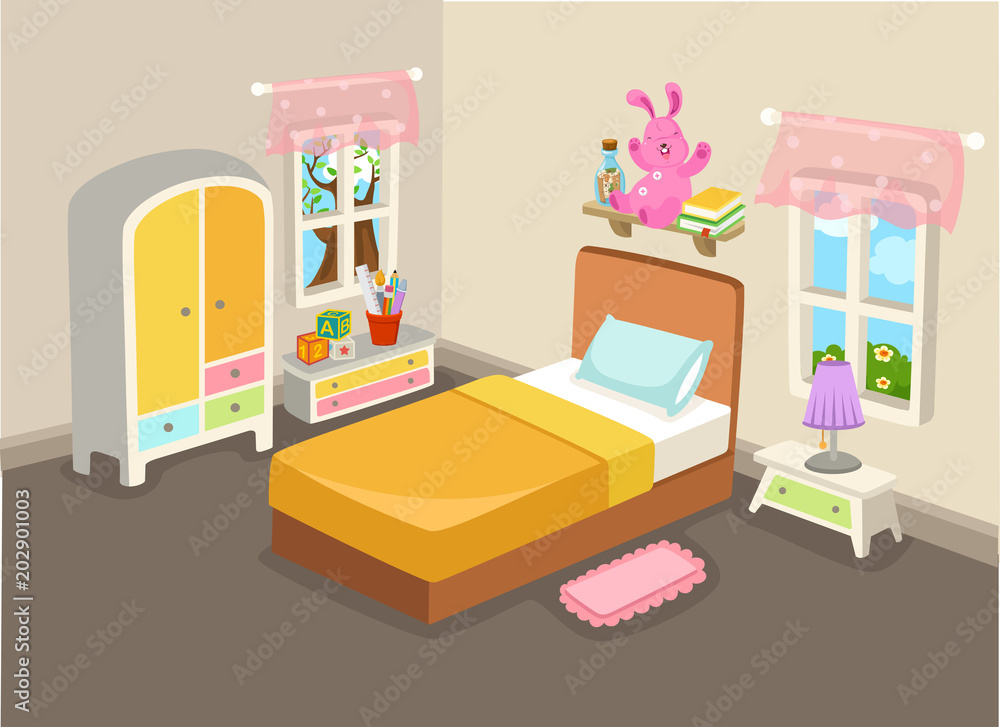 Vector illustration of a bedroom interior with a bed vector Vector illustration of a bedroom interior with a bed vector