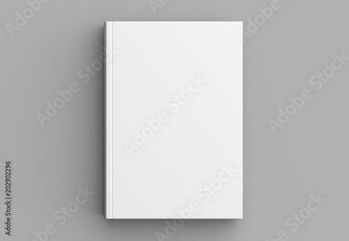 Hard cover book mock up isolated on soft gray background. 3D illustrating.