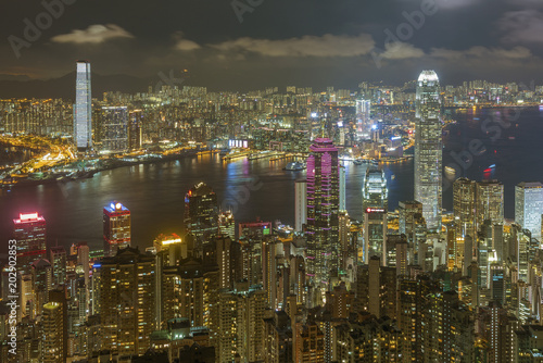 Victoria harbor of Hong Kong City at night