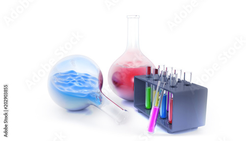 Chemistry libratory equipments. 3d render . photo