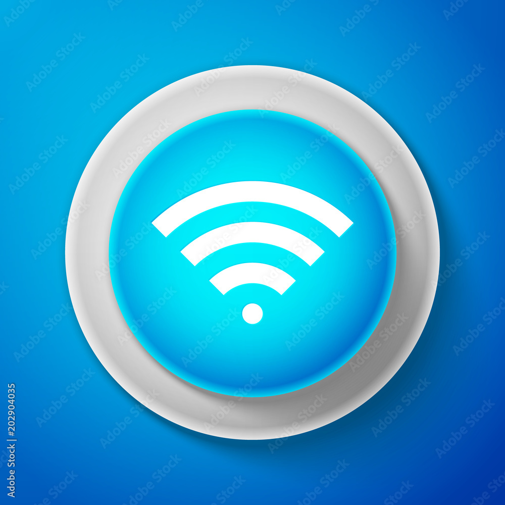 White Wi-Fi wireless internet network symbol icon isolated on blue background. Circle blue button with white line. Vector Illustration White Wi-Fi wireless internet network symbol icon isolated on blue background. Circle blue button with white line. Vector Illustration