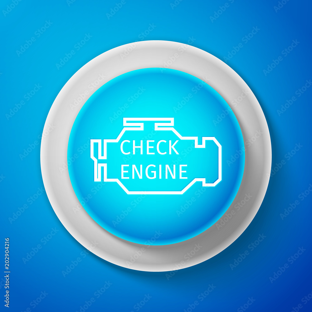 White Check engine icon isolated on blue background. Circle blue button with white line. Vector Illustration White Check engine icon isolated on blue background. Circle blue button with white line. Vector Illustration