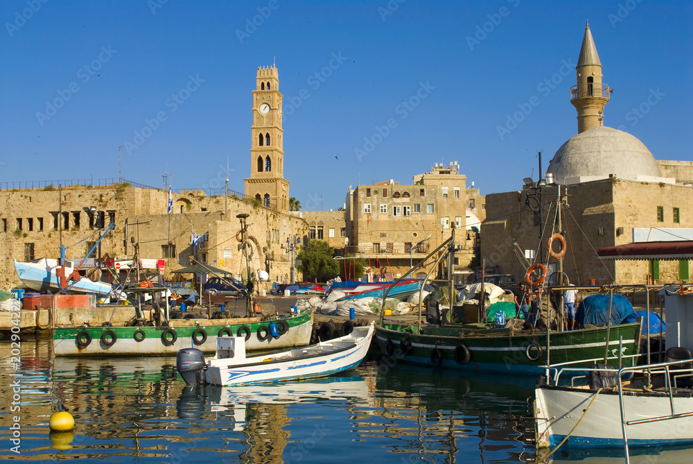 Harbor and old city in Akko, Israel