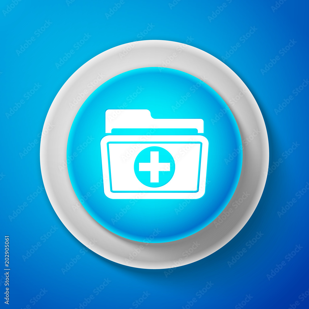 White Medical health record folder for healthcare icon isolated on blue background. Patient file icon. Medical history symbol. Circle blue button with white line. Vector Illustration White Medical health record folder for healthcare icon isolated on blue background. Patient file icon. Medical history symbol. Circle blue button with white line. Vector Illustration