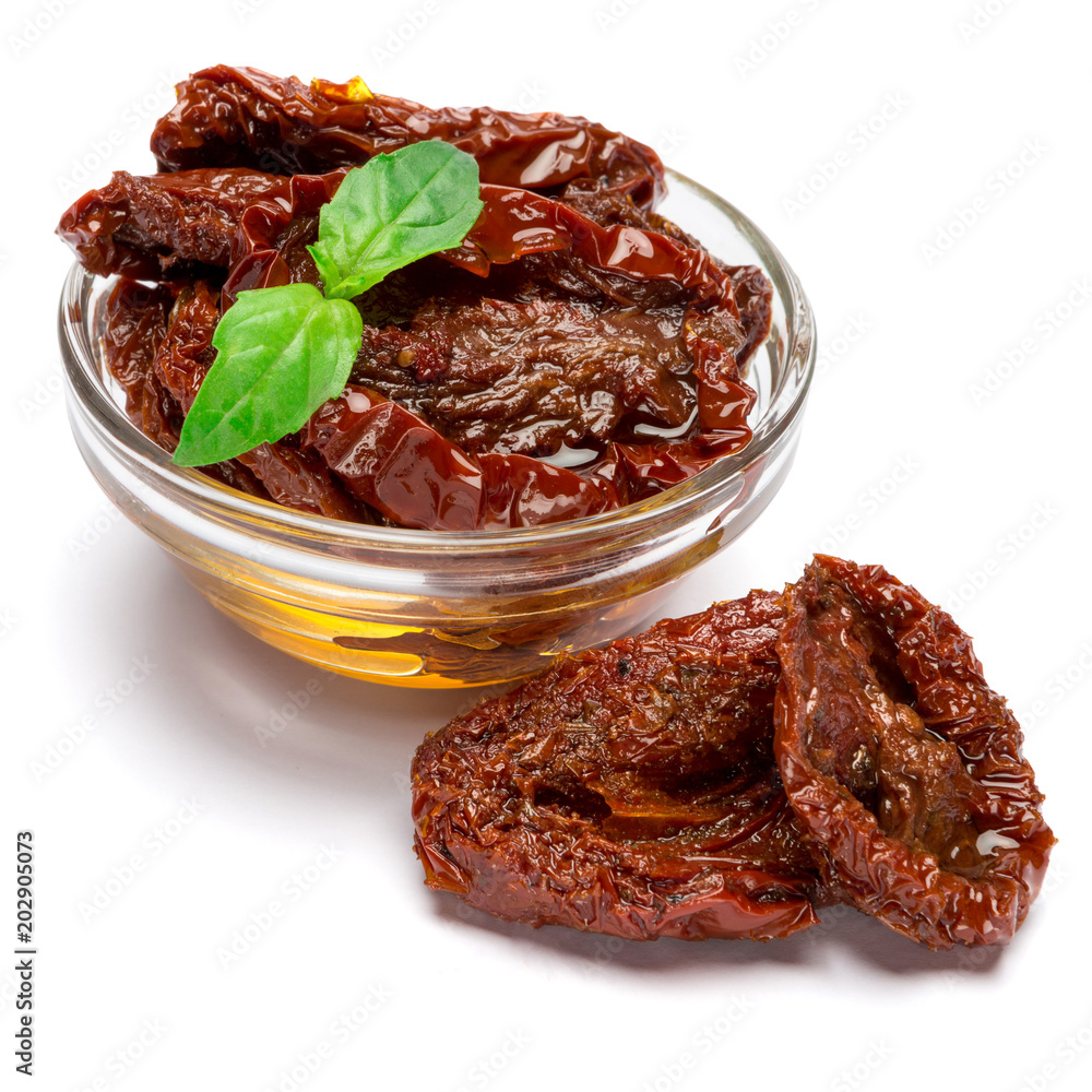 Canned Sundried or dried tomato halves in glass bowl
