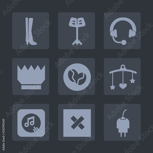 Premium set of fill icons. Such as stereo, audio, energy, footwear, closed, sign, baby, coffee, equipment, sport, charger, musician, musical, queen, orchestra, jewelry, king, royal, fashion, power