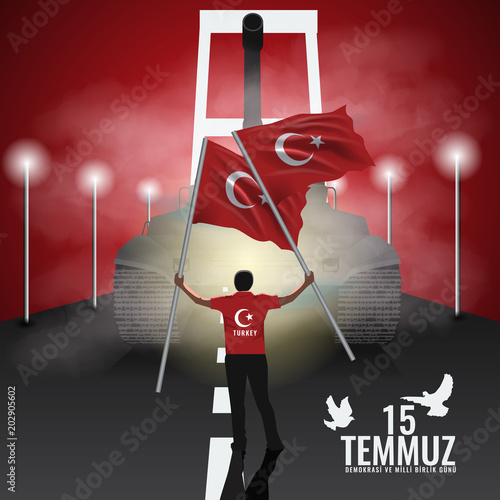 Vector 15 july Day Turkey. Translation of title in Turkish is 15 July The Democracy and National Unity Day of Turkey. photo