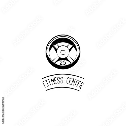 Weight disk icon. Weight plate. Fitness center logo label badge. Sport equipment. Vector.