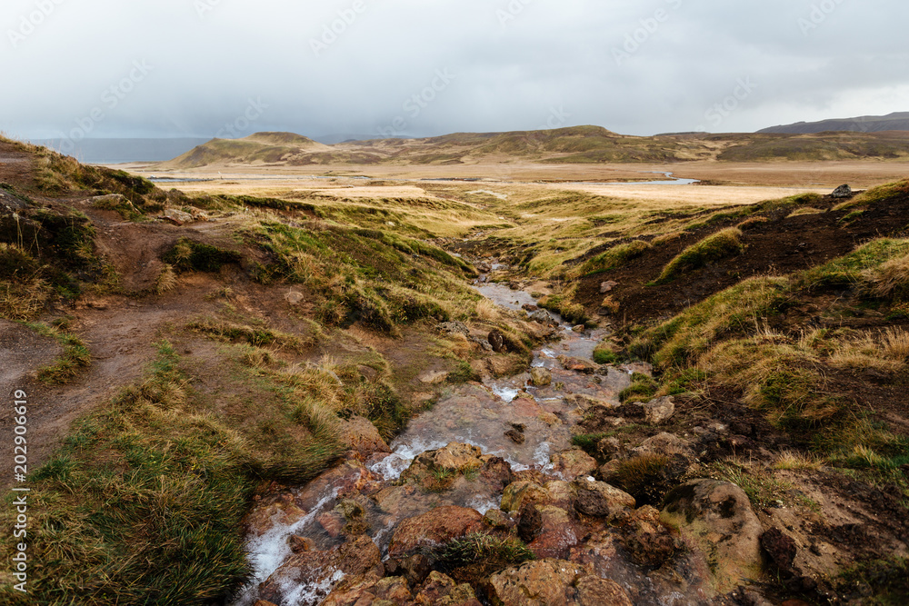 Brook in Krysuvik area, Iceland. Autumn