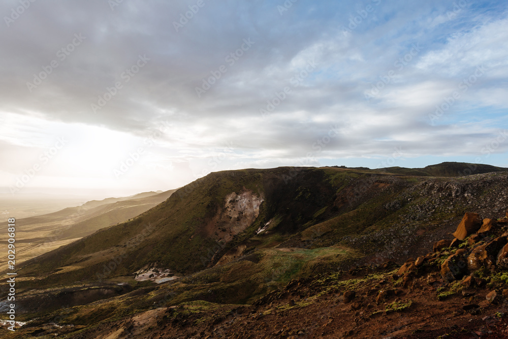 Iceland sunset, view from the top of the mountain