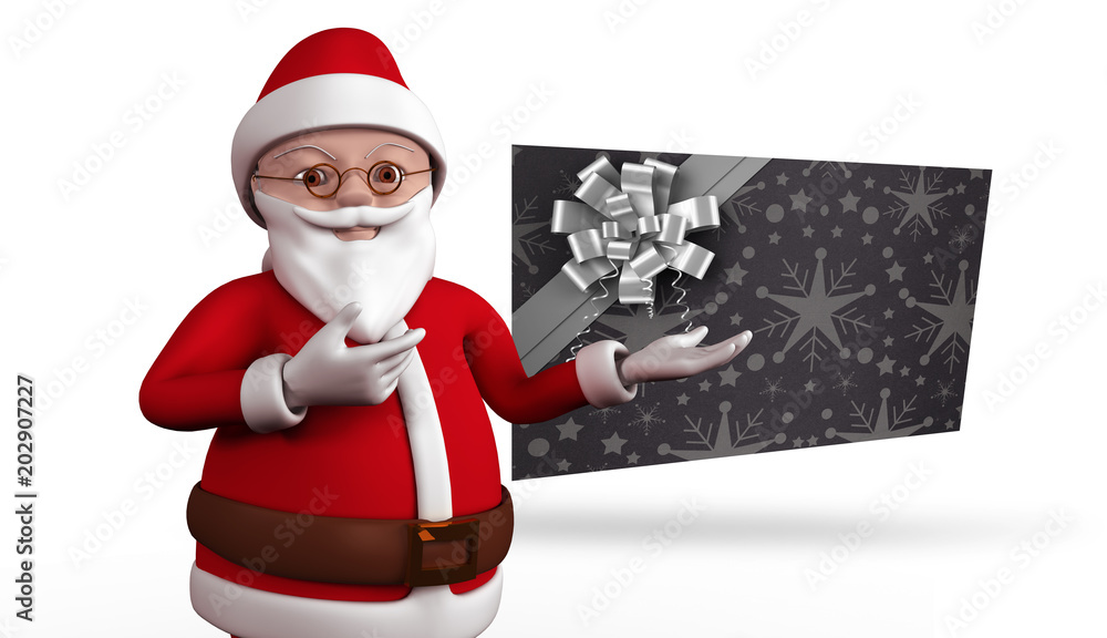 Cute cartoon santa claus against christmas wrapping paper with bow