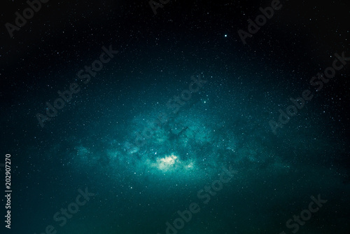 Fotobehang Landscape of the vast sky at night with milky way and various starry, Blue and d