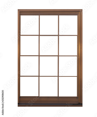 Brown metal window frame isolated on white background