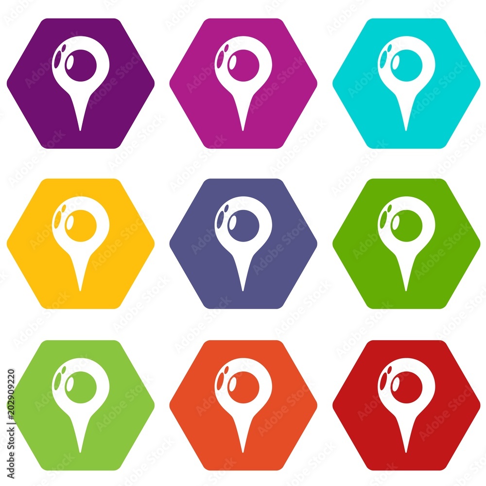Map pointer icons 9 set coloful isolated on white for web Map pointer icons 9 set coloful isolated on white for web