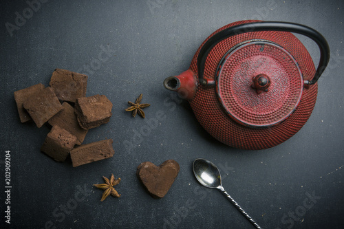 Tea composition on dark background