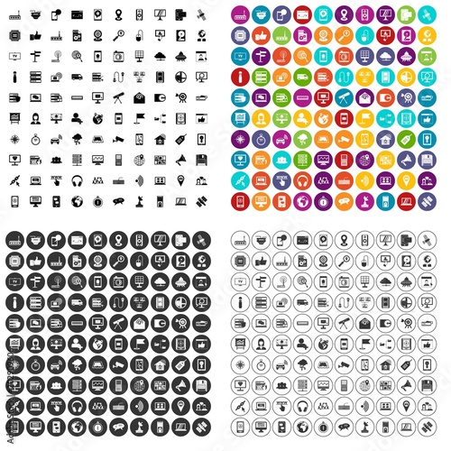100 satellite connection icons set vector in 4 variant for any web design isolated on white