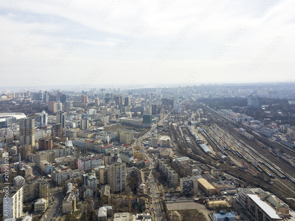 Kiev, Ukraine - April 7, 2018: aerial view Spring city landscape