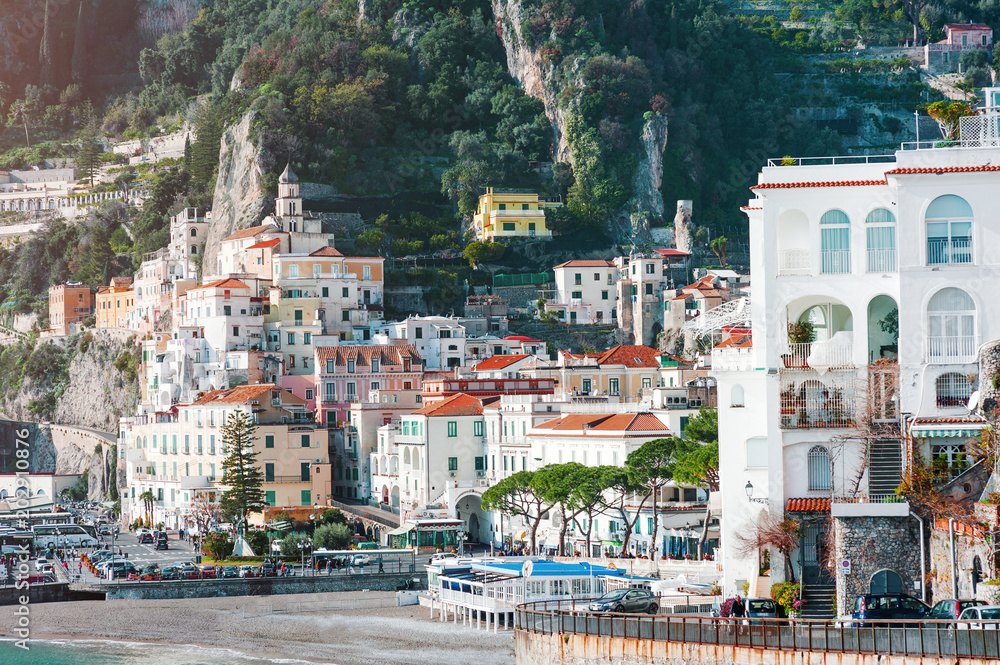 View of the houses of Amalfi town, mediterranean Italy