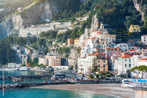 Beautiful landscape of Amalfi town on mediterranean sea, Italy © tanialerro