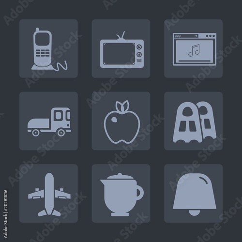 Premium set of fill icons. Such as sport, office, television, business, drink, transport, teapot, ripe, stationary, travel, airplane, food, healthy, telephone, sea, online, water, organic, hot, video