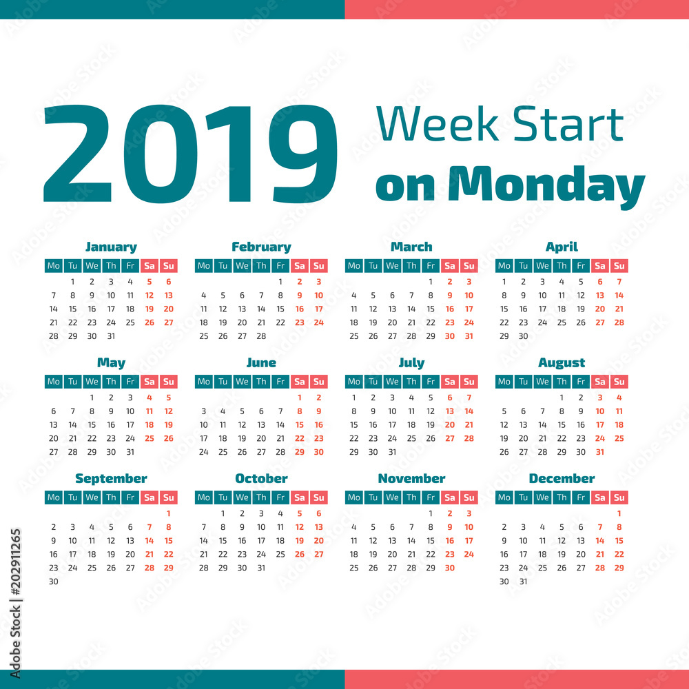 Simple 2019 year calendar Simple 2019 year calendar
