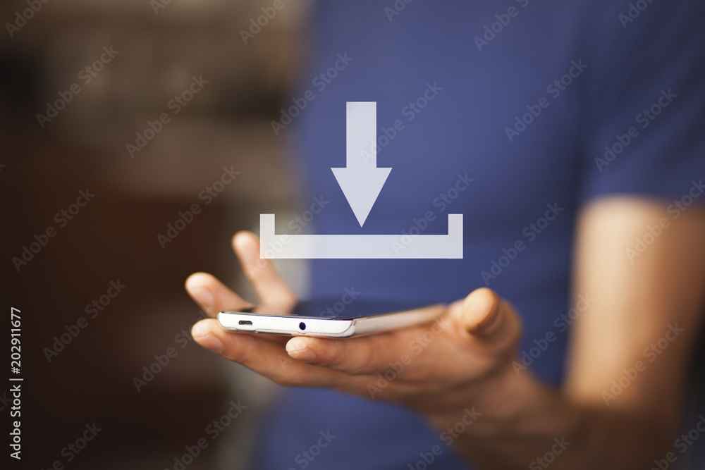 Φωτογραφία man touching download concept in screen