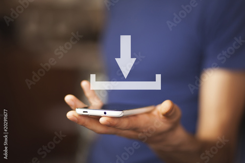 man touching download concept in screen photo
