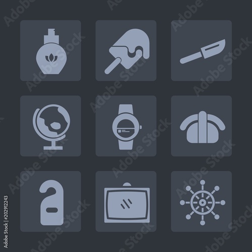 Premium set of fill icons. Such as room, helm, beauty, watch, label, ship, salmon, hotel, dinner, fish, sweet, knife, product, home, sushi, cutlery, ice, television, food, motel, fashion, tv, gadget
