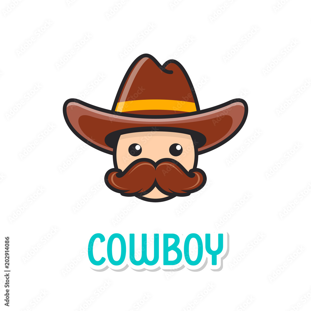 Funny cowboy face with hat Stock Vector | Adobe Stock
