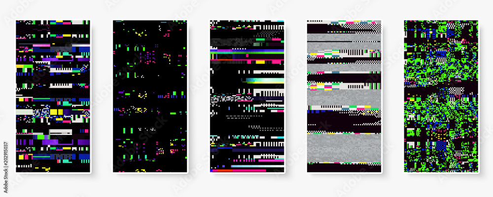 Bad Background Problems Glitch backgrounds set. Mobile device screen error. Digital pixel noise ...